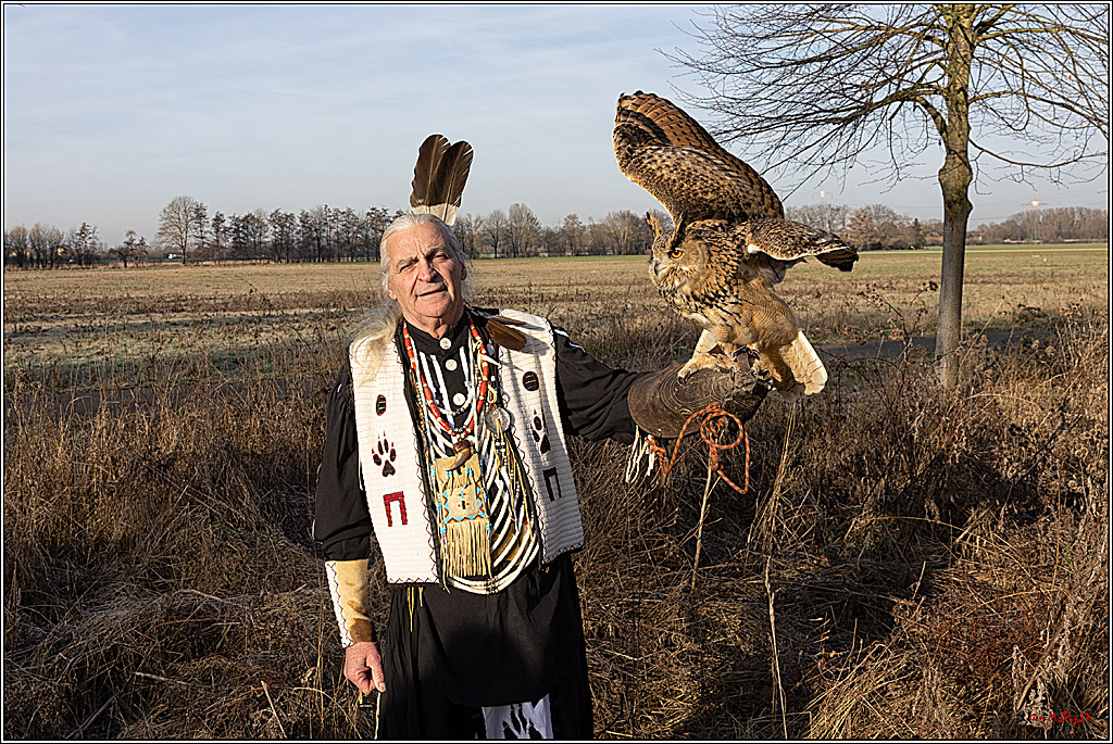 Cheyenne-Halbblut Hunting Wolf in der Falknerei Pierre Schmidt; Gymnich, 09.02.2023